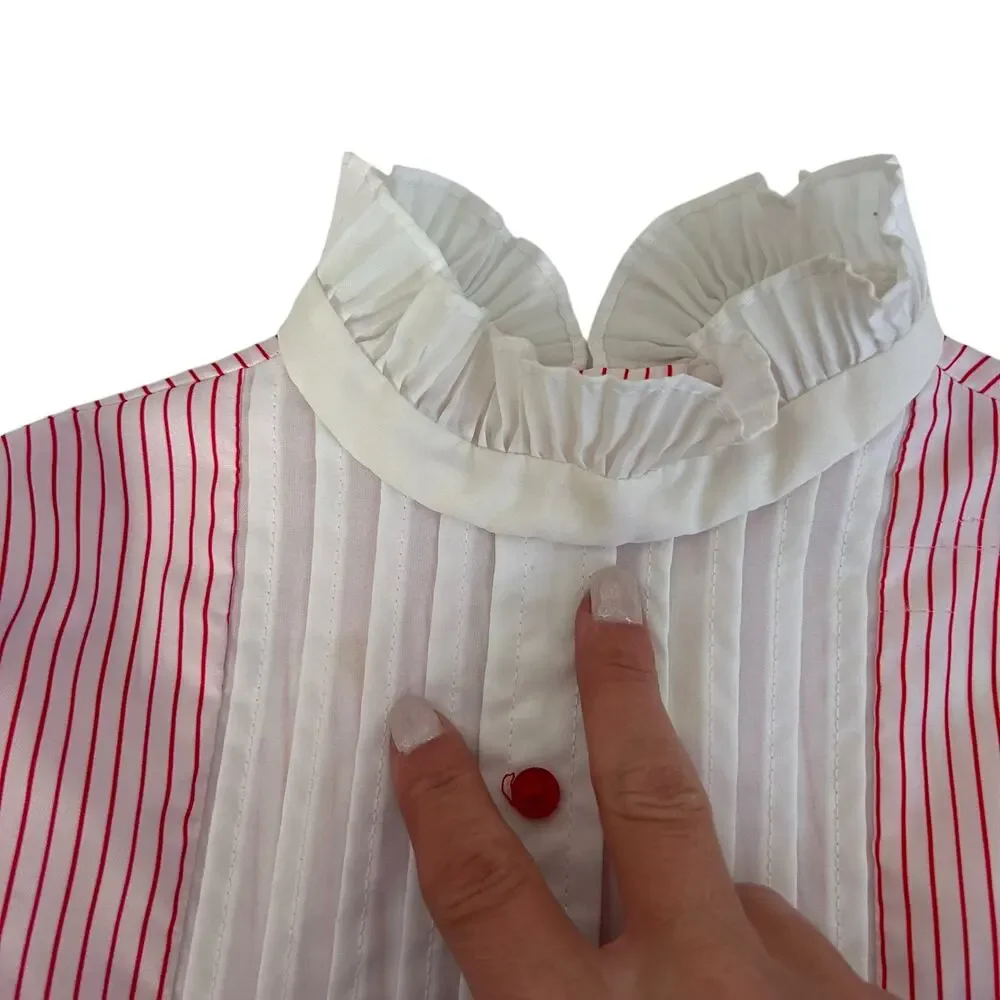 Vintage Bonnie Jean Union Made Red White Striped Ruffle Shirt Sz 4T